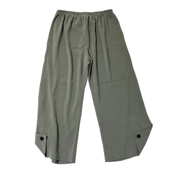 Blanque Crepe Cropped Wide-Leg Pull-On Art-to-Wear Lagenlook Pant Green sz Large - Picture 1 of 10